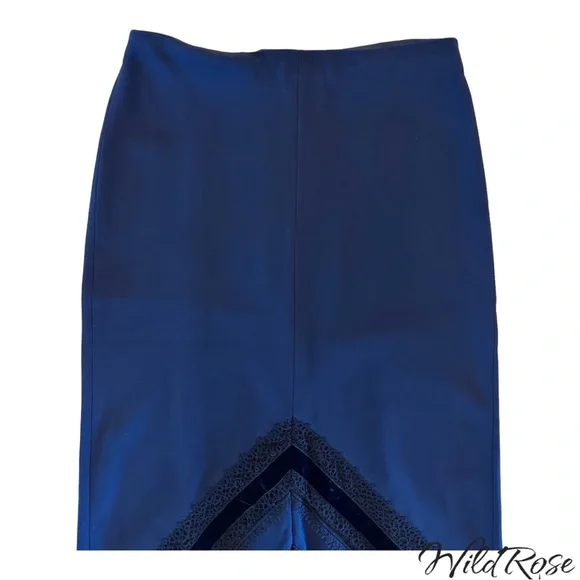 ROLAND MOURET NAVY BLUE BLACK LAC3 & VELVET PENCIL SKIRT SZ US 10 - Picture 11 of 17